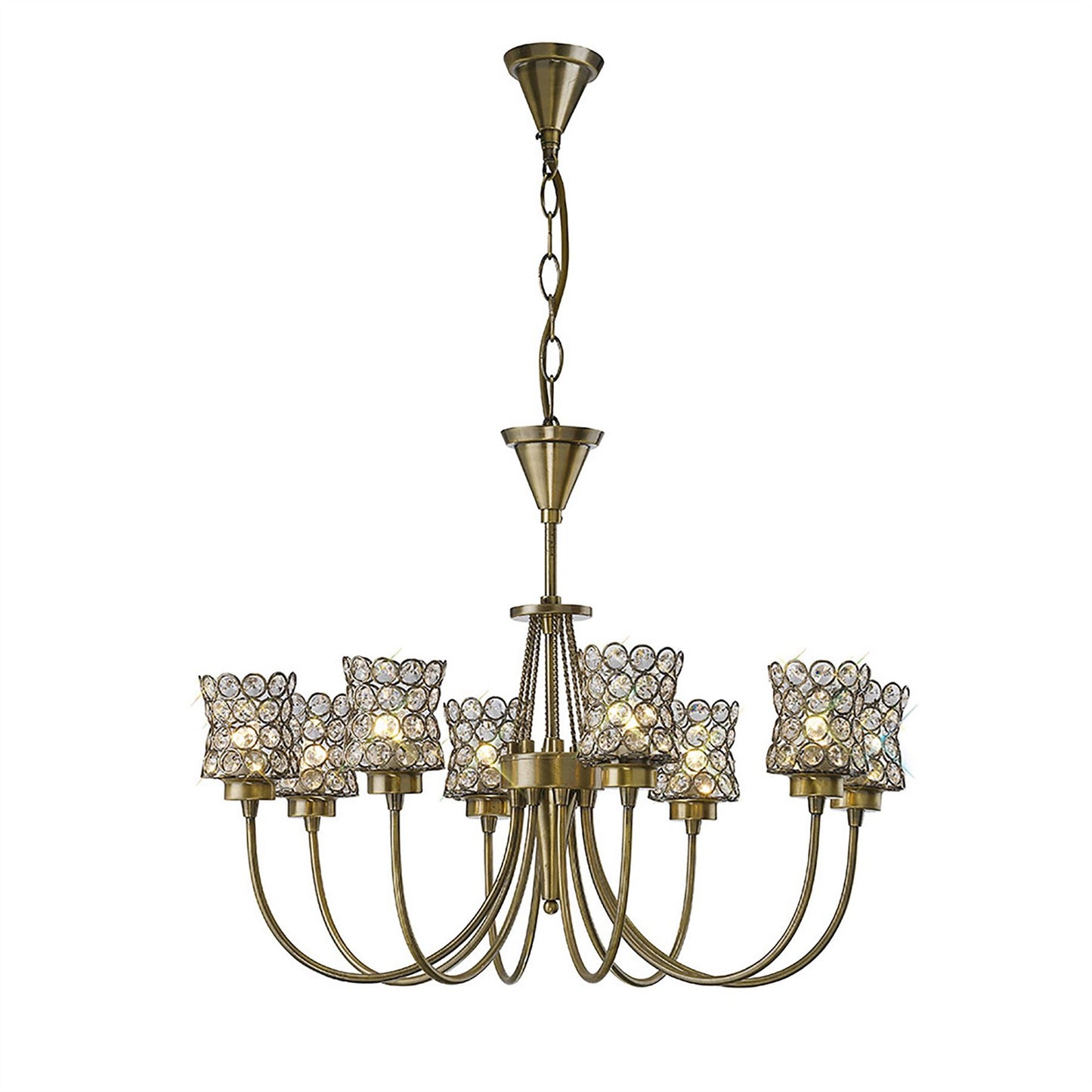Diyas Nelson  8 Light G9 Antique Brass/Crystal Ceiling Pendant Light Fitting