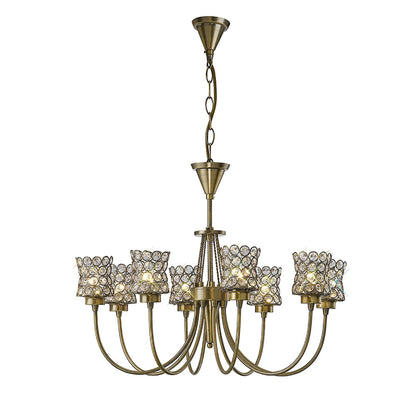 Diyas Nelson  8 Light G9 Antique Brass/Crystal Ceiling Pendant Light Fitting