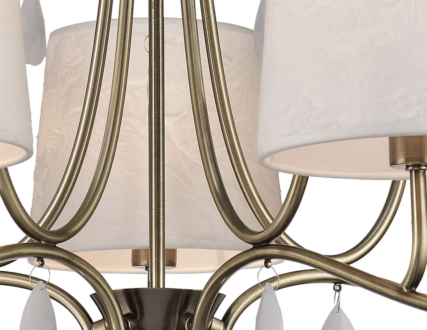 Mantra M6334 Andrea Pendant 81.5cm Round, 5 x E14 (Max 20W), Antique Brass, White Shades, White Crystal Droplets