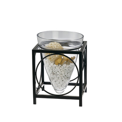 Diyas Home (DH) Tessa Candle Holder 1 Cone Large Black/Clear Glass Art