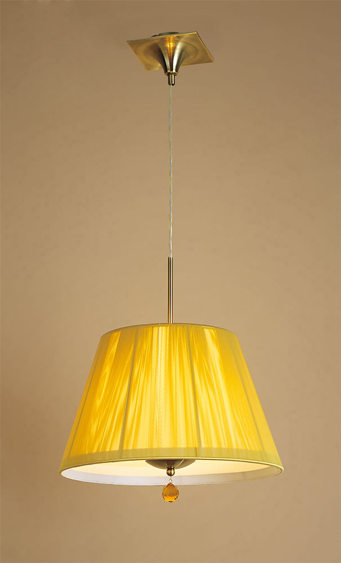 Mantra Siena 40cm Pendant Round 1 Light E27, Antique Brass with Amber Cream Shade and Amber Crystal