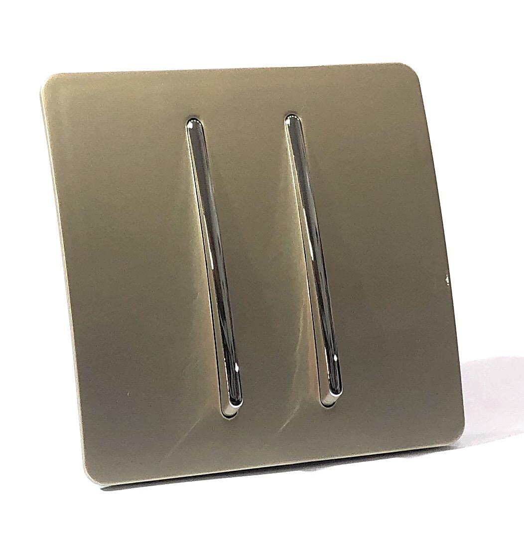 Trendi 2 Gang (2 Way & 3 way Intermediate) 240V Screwless Raised Front Plate Plastic Artistic Modern Glossy 10 Amp Chrome Rocker Double Electrical Wall Light Switch Champagne Gold - ART-SS29GO