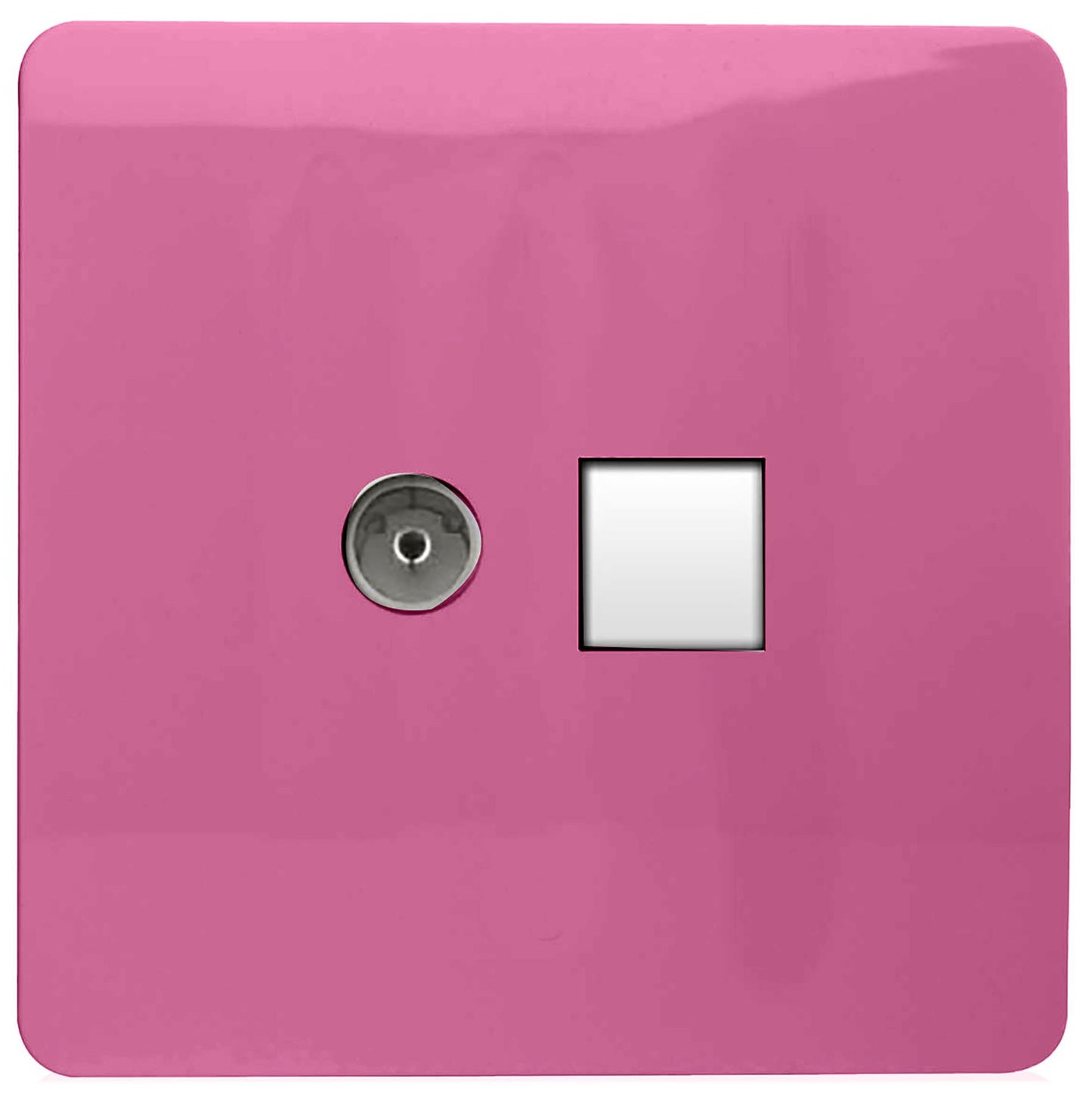 Trendi Modern Glossy Tactile TV Co-axial Socket+RJ45 Cat 5e&Cat 6 PC Ethernet Socket Pink