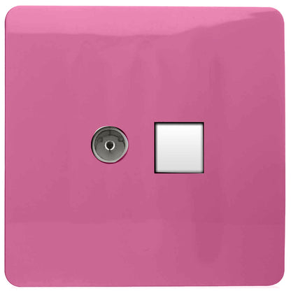 Trendi Modern Glossy Tactile TV Co-axial Socket+RJ45 Cat 5e&Cat 6 PC Ethernet Socket Pink