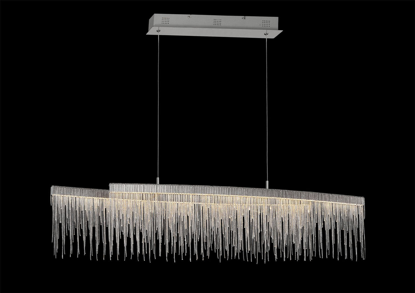 Mantra Fusion Fusion M6251 Cinna Linear Pendant 42W LED, 3000K, 4200lm, Polished Chrome/ Crystal Chain, 3yrs Warranty