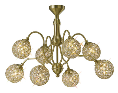 Diyas Apollo  8 Light G9 Satin Brass/Crystal Ceiling Pendant Light Fitting