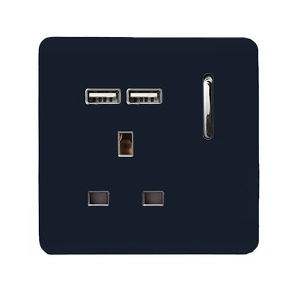 Trendi 1 Gang Artistic Modern Glossy 13 Amp 2x2.1mA USB Switched Tactile Navy