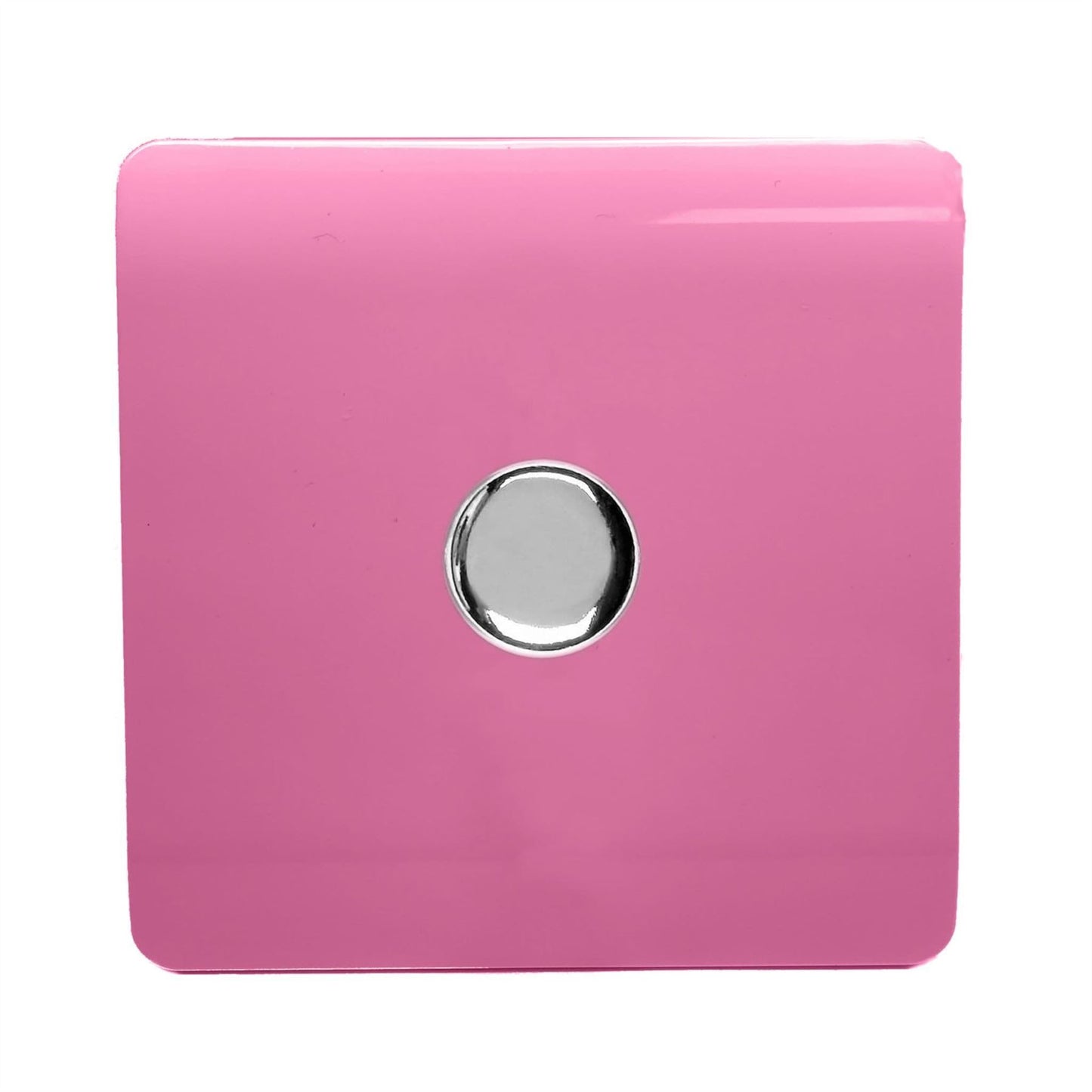 Trendi 1 Gang 2 Way 240V 100w LED Dimmer Screwless Raised Front Plate Plastic Artistic Modern Glossy 10 Amp Chrome Single Electrical Wall Light Switch in Candy Pink - ART-LDMPK