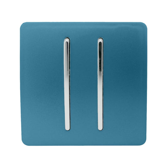 Trendi 2 Gang 2 Way Artistic Modern Glossy 10 Amp Rocker Tactile Light Switch Ocean Blue