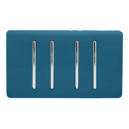 Trendi 4 Gang (2 Way & 2xIntermediate) Glossy 10 Amp Rocker Light Switch Midnight Blue