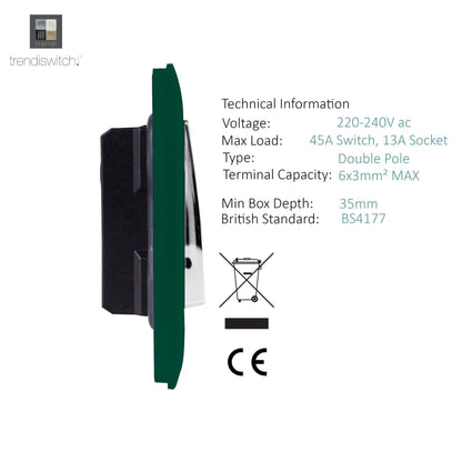 Trendi Artistic Modern Glossy 45 A Cooker Switch & Plug Socket Inc Neon Insert Dark Green