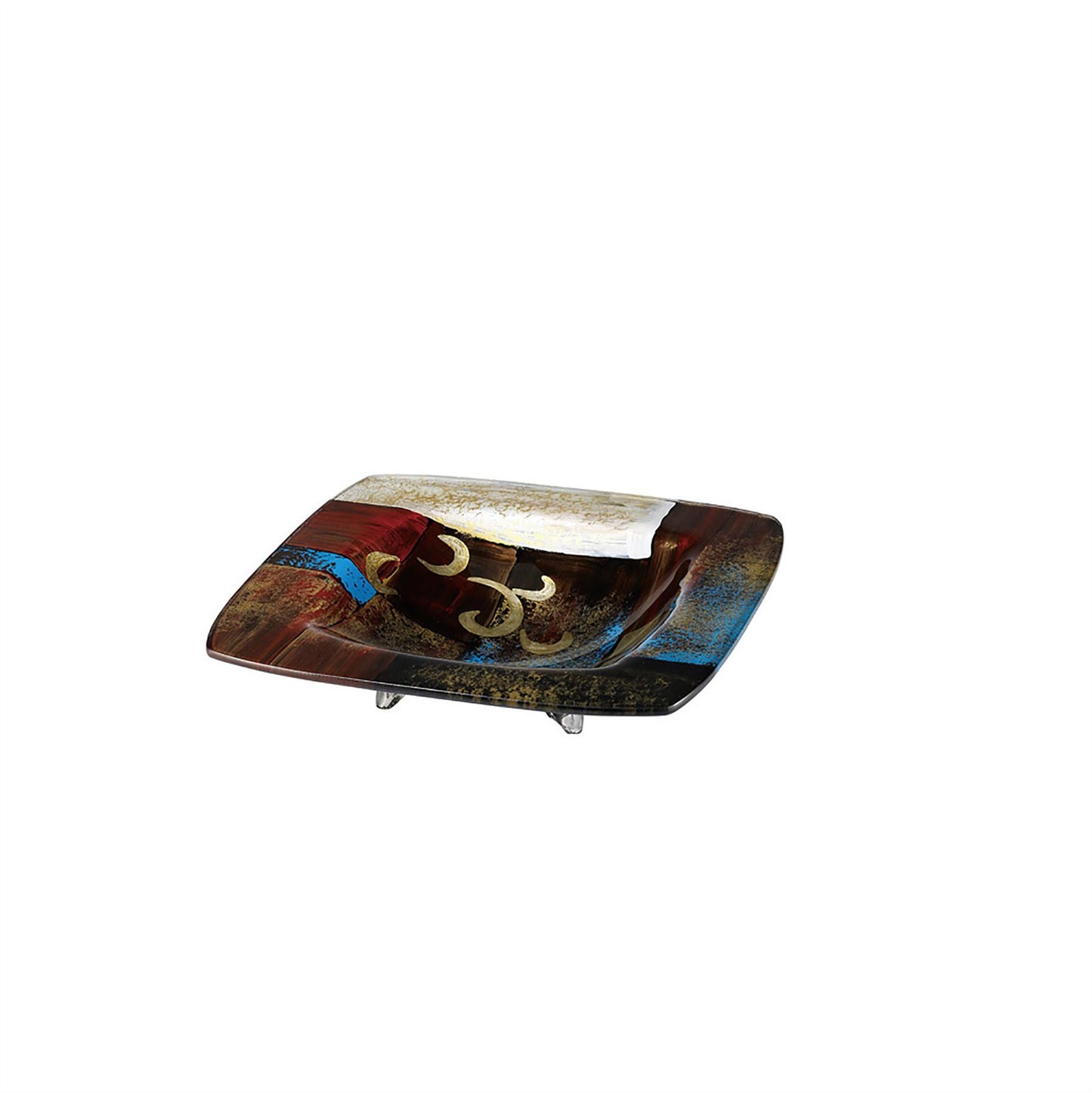 Diyas Home (DH) Delphia Glass Art Platter Brown/Blue/Multi-Colour Glitter