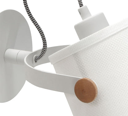 Mantra M4924 Nordica Wall Light with White Shade 1 Light E27, Matt White/Beech with Ivory White Shade
