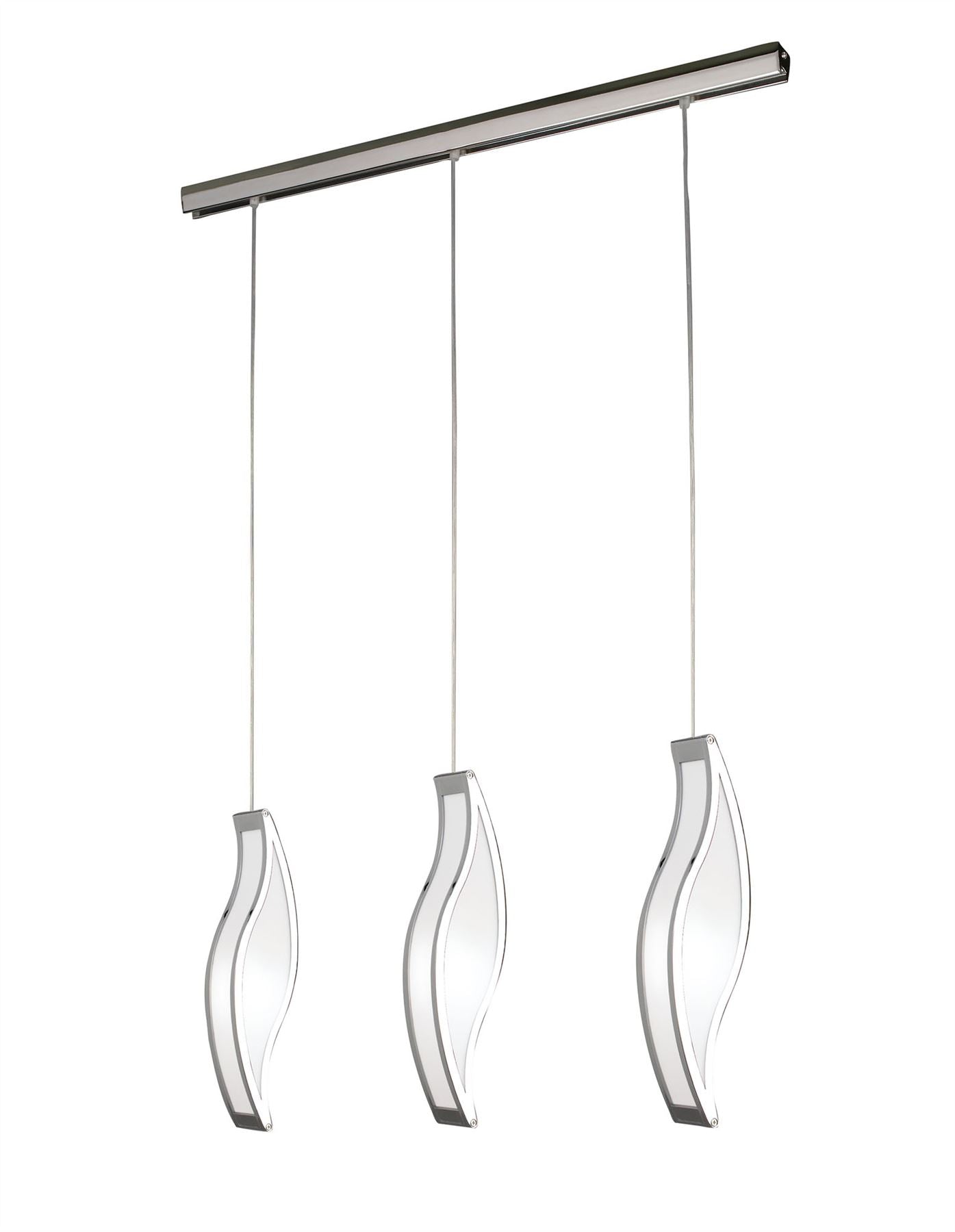 Mantra Sintesys GU10 Sintesys Linear Pendant 3 Drop GU10 3 Light Bar Polished Chrome, CFL Lamps INCLUDED