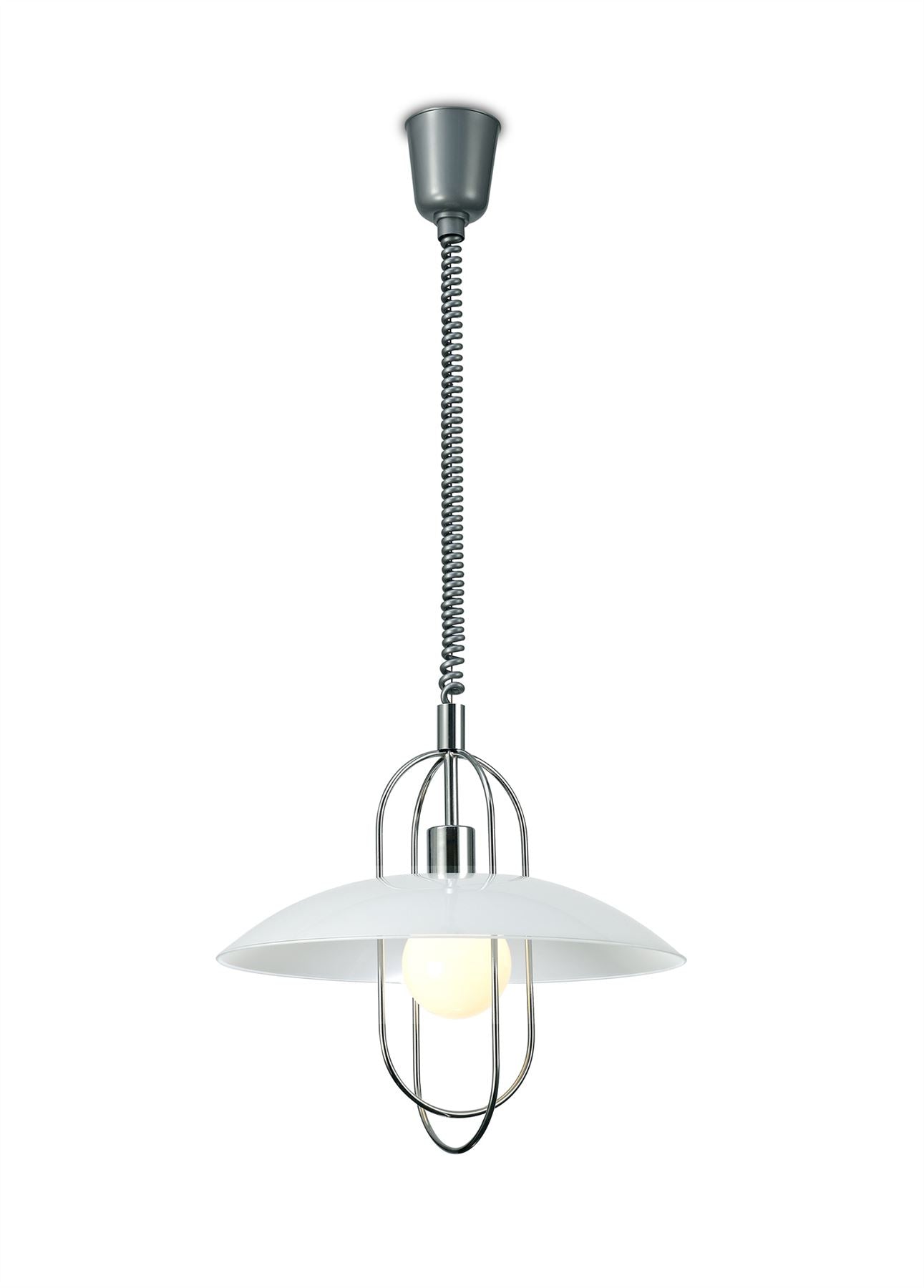 Deco Riva Rise & Fall Pendant 1 Light E27, Polished Chrome/Opal White Glass Shade