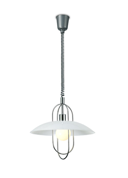 Deco Riva Rise & Fall Pendant 1 Light E27, Polished Chrome/Opal White Glass Shade