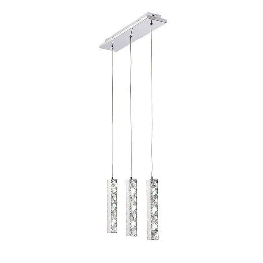 Diyas Galaxy Linear  3 Drop LED 6000K 3 X 3W Polished Chrome, Crystal Ceiling Pendant Light Fitting