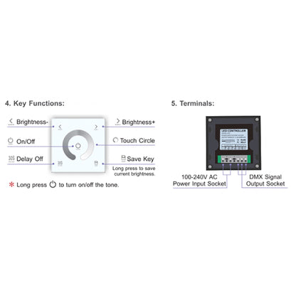 LTECH DMX/RF RF 2.4GHz + DMX 512, Dimming Controller Touch Panel, Single Zone, Use with R4-5A/R4-CC Reciever, 100-240V~50/60Hz, 30m Range, IP44, 5yrs Warranty Controllers