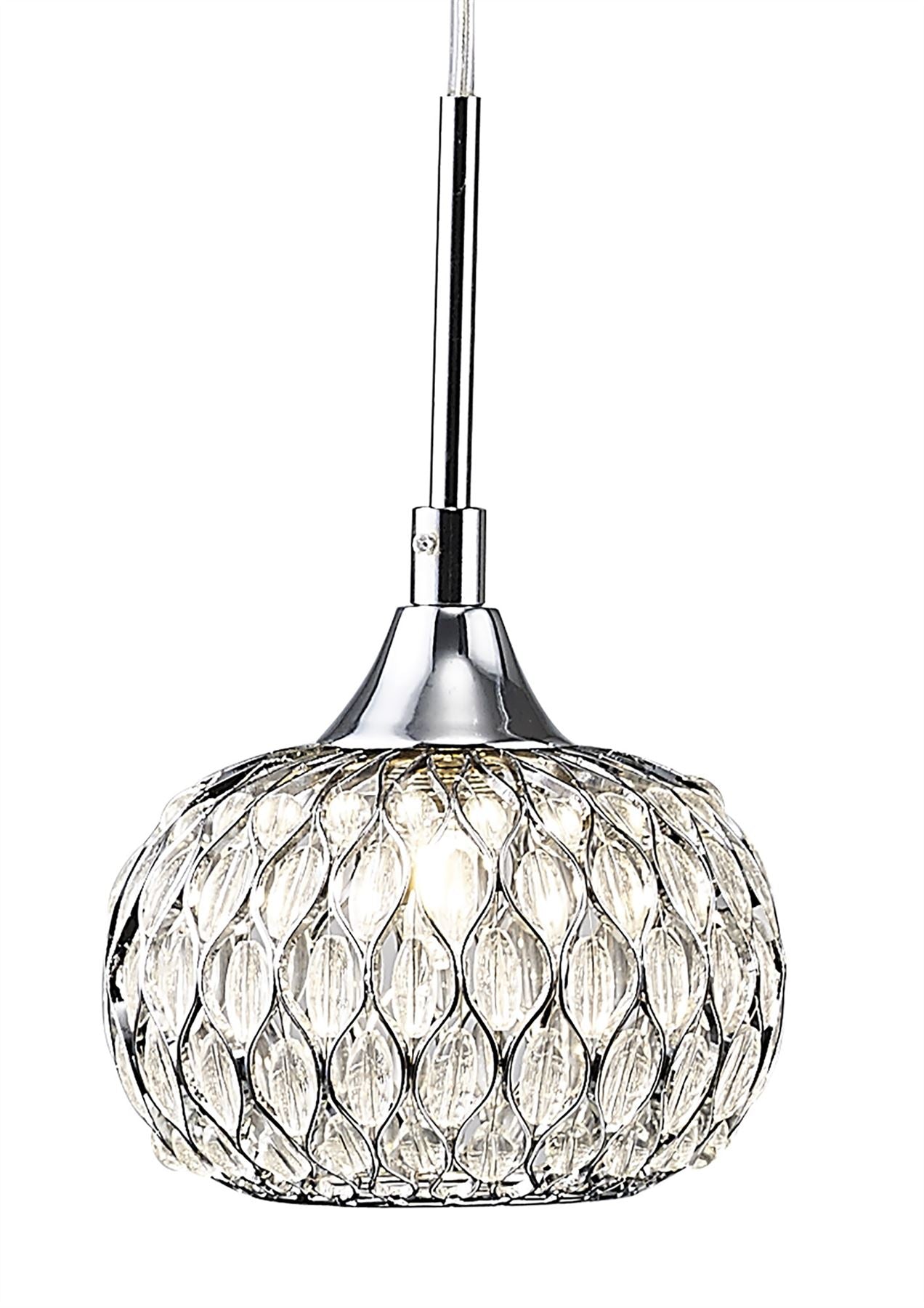 Diyas Chelsie Linear  3 Light G9 Line Polished Chrome/Clear Beaded Glass Ceiling Pendant Light Fitting