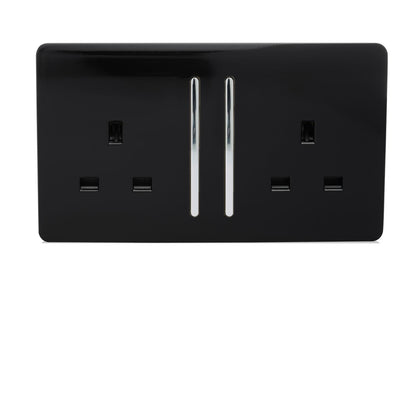 Trendi 2 Gang Artistic Modern Glossy 13 Amp Switched Plug Socket Piano Black (7 Pack)