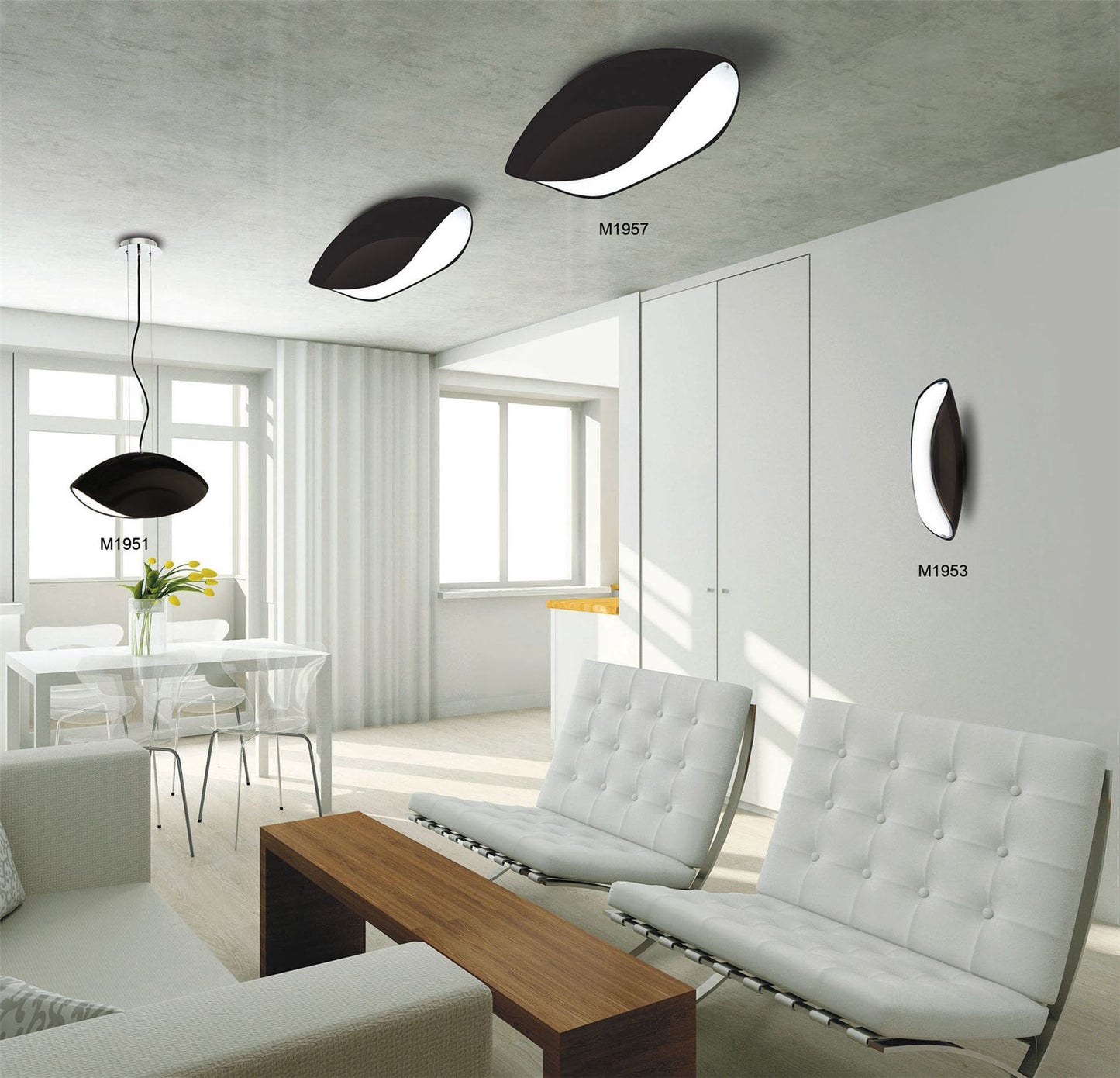 Mantra Pasion Oval Ceiling 4 Light E27, Gloss Black/White Acrylic/Polished Chrome, CFL Lamps INCLUDED