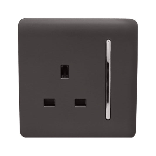 Trendi 1 Gang Artistic Modern Glossy 13 Amp Switched Tactile Plug Socket Dark Brown