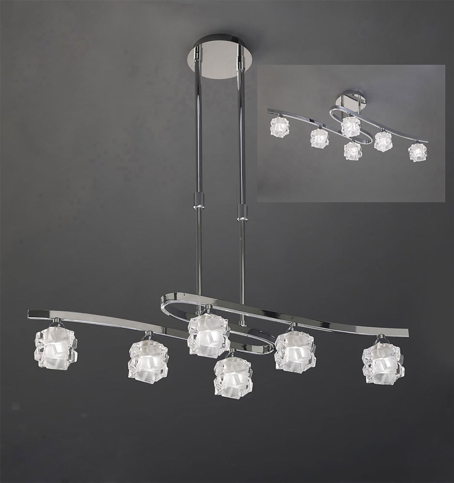 Mantra M1841 Ice Rectangular Telescopic Semi Flush Convertible 6 Light G9 ECO, Polished Chrome