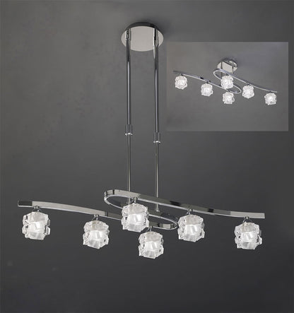 Mantra M1841 Ice Rectangular Telescopic Semi Flush Convertible 6 Light G9 ECO, Polished Chrome