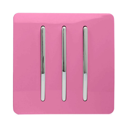 Trendi 3 Gang 2 Way Artistic Modern Glossy 10 Amp Rocker Tactile Light Switch Pink