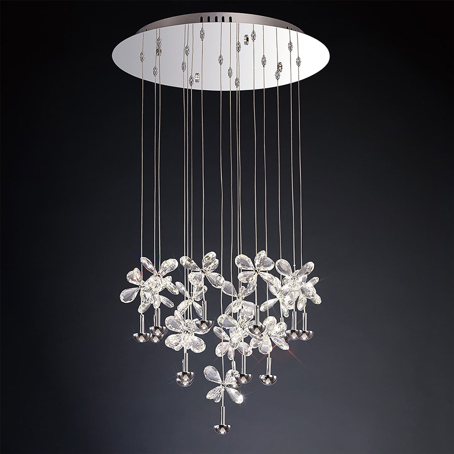 Diyas Aviva 50cm  Round 16 Light 4000K LED Polished Chrome/Crystal Ceiling Pendant Light Fitting