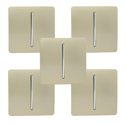 Trendi 1 Gang 2 Way 240V Screwless Artistic Modern Glossy 10 Amp Chrome Rocker Electrical Wall Light Switch in Champagne Gold (5 pack)