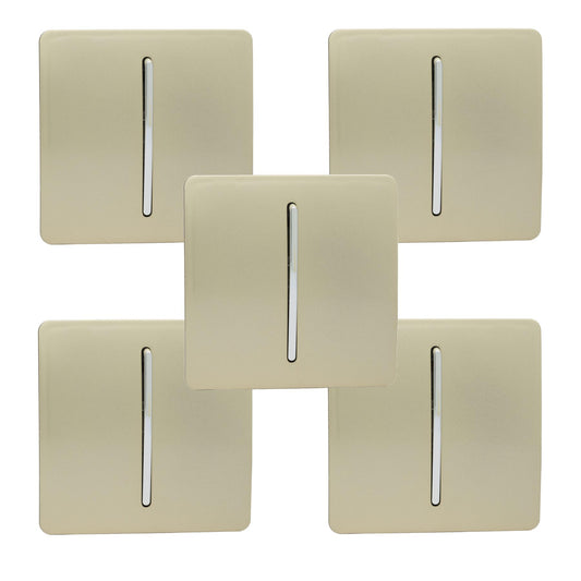 Trendi 1 Gang 2 Way 240V Screwless Artistic Modern Glossy 10 Amp Chrome Rocker Electrical Wall Light Switch in Champagne Gold (5 pack)