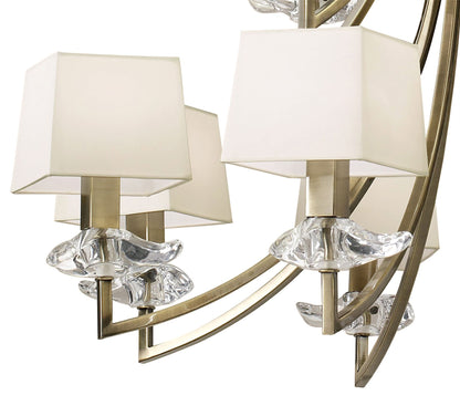 Mantra Akira 90cm Pendant 2 Tier 12 Light E14, Antique Brass with Cream Shades