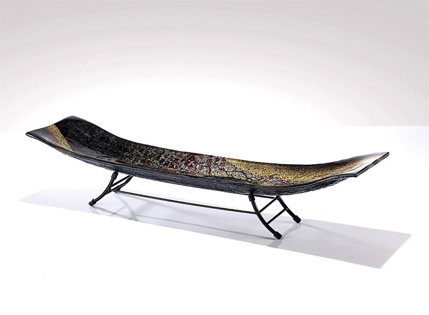 Diyas Home (DH) Abruzzo Glass Art Platter with Stand Green/Brown/Multi-Colour Glitter