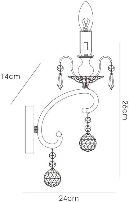 Diyas Pescara Wall Light 1 Light E14 Black Chrome/Crystal