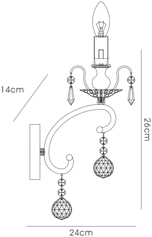 Diyas Pescara Wall Light 1 Light E14 Black Chrome/Crystal