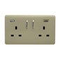 Champagne Gold Screwless 2 Gang Switched Double Socket 13A With 1 x USB-A & 1 x USB-C 65W (Shared), (35mm Back Box Req.), 10yrs Warranty