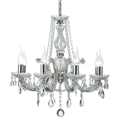Deco Gabrielle Chandelier with Acrylic Sconce & Glass Crystal Droplets 8 Light E14 Polished Chrome Finish