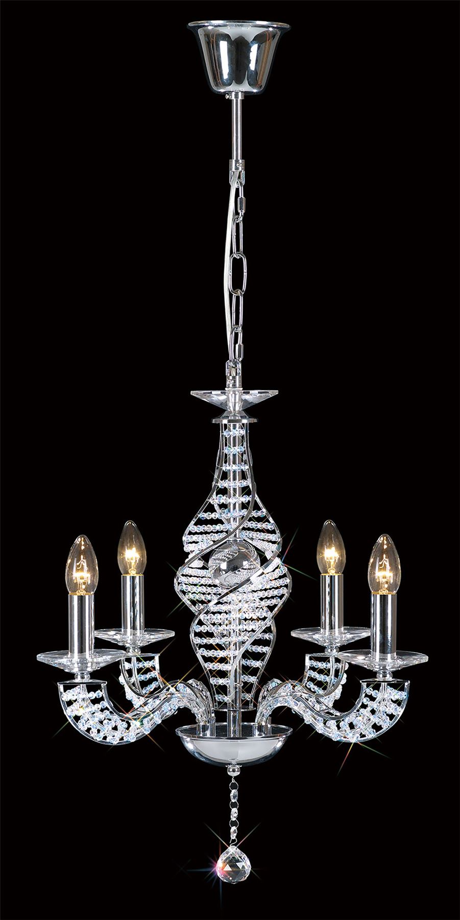 Diyas Santo 52cm  4 Light E14 Polished Chrome/Crystal Ceiling Pendant Light Fitting