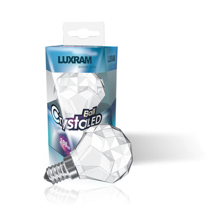 Luxram CrystaLED Ball E14 3W Warm White 3000K, 300lm, Clear Crystal Finish, 3yrs Warranty Crystal