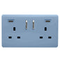 Sky Blue Screwless 2 Gang Switched Double Socket 13A With 2 x USB-C 65W (Shared), (35mm Back Box Req.), 10yrs Warranty