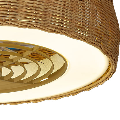 Kilimanjaro Mini 58cm 55W LED Dimmable Ceiling Light With 25W DC Reversible Fan, 3800lm, Beige Rattan, 5yrs Warranty