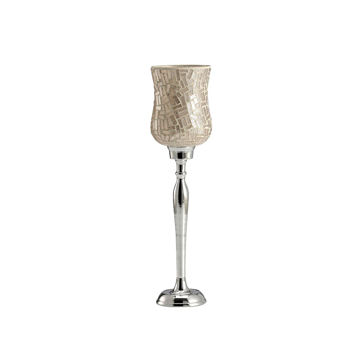 Diyas Home (DH) Trina Mosaic Candle Holder Large Polished Chrome Mosaic