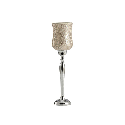 Diyas Home (DH) Trina Mosaic Candle Holder Large Polished Chrome Mosaic