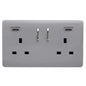 Platinum Silver Screwless 2 Gang Switched Double Socket 13A With 2 x USB-C 24W (Shared), (35mm Back Box Req.), 10yrs Warranty