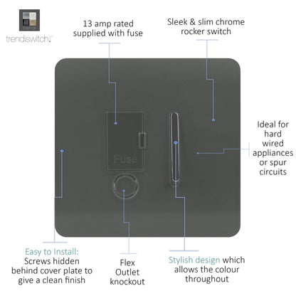 Trendi Artistic Modern Glossy Tactile Fused Spur Switch Charcoal