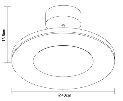 Mantra Hemisferic 48cm Ceiling 1 X 36W LED Round 3000K, 3240lm, Satin Aluminium/Frosted Acrylic, 3yrs Warranty Ceiling