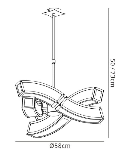 Mantra M0389 Duna E27 Pendant 3 Arm 6 Light E27, Polished Chrome/White Acrylic