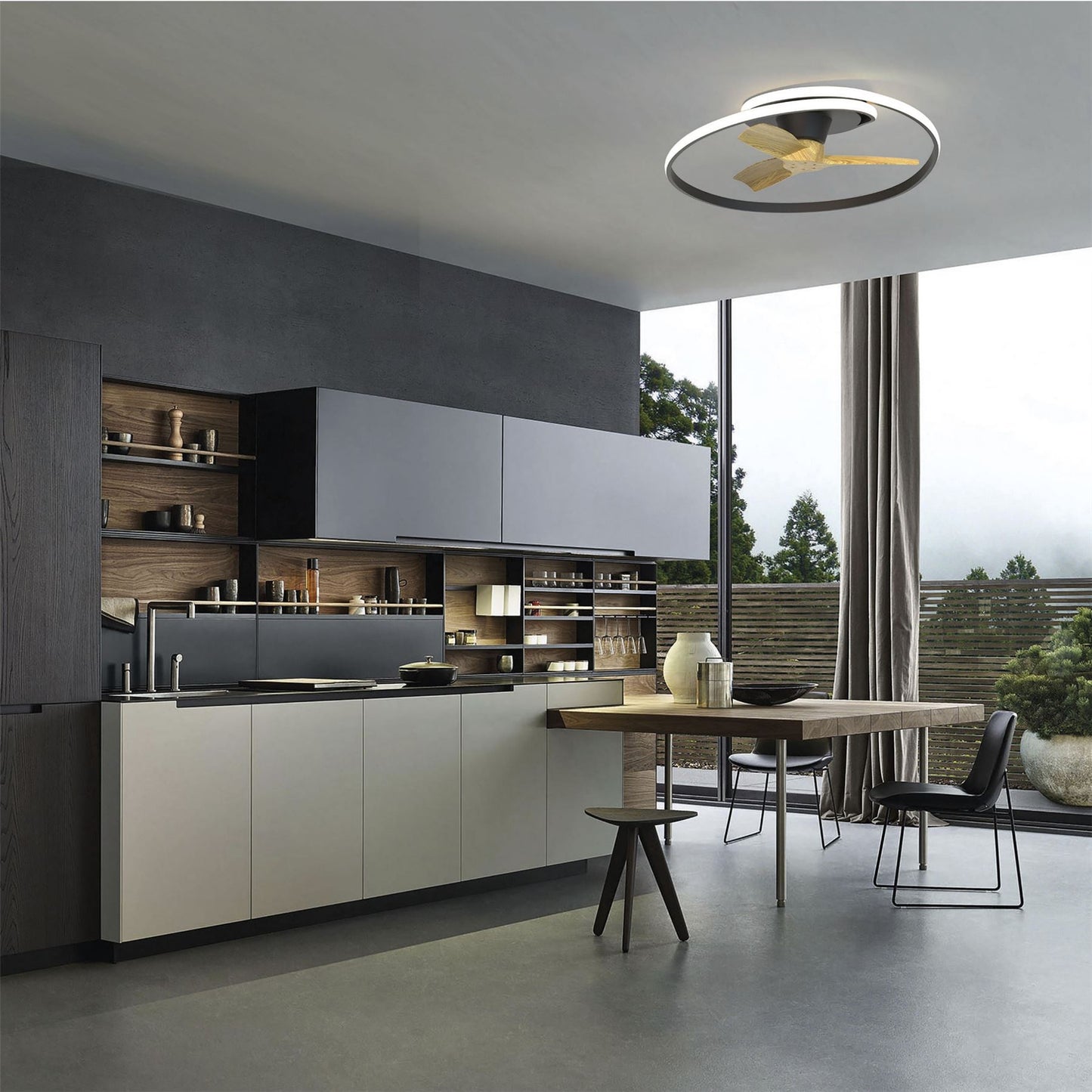 Ocean 78cm 60W LED Dimmable Ceiling Light With Built-In 35W DC Reversible Fan, Black, 4200lm, 5yrs Warranty