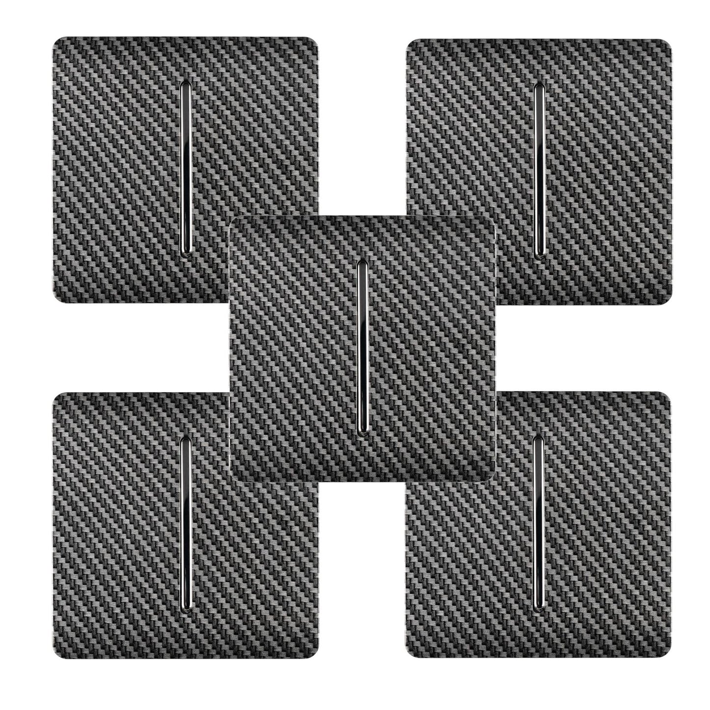 Trendi 1 Gang 2 Way 240V Screwless Artistic Modern Glossy 10 Amp Chrome Rocker Electrical Wall Light Switch in Carbon Fibre (5 pack)